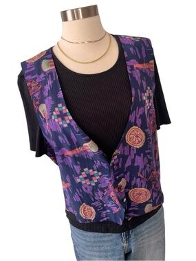 Vintage 90s horse rider 100% silk vest with T-shirt purple black S